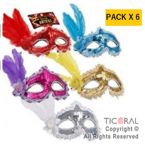 ANTIFAZ VENECIANO NEW YORK CON LENTEJUELAS COLORES SURTIDOS X 6